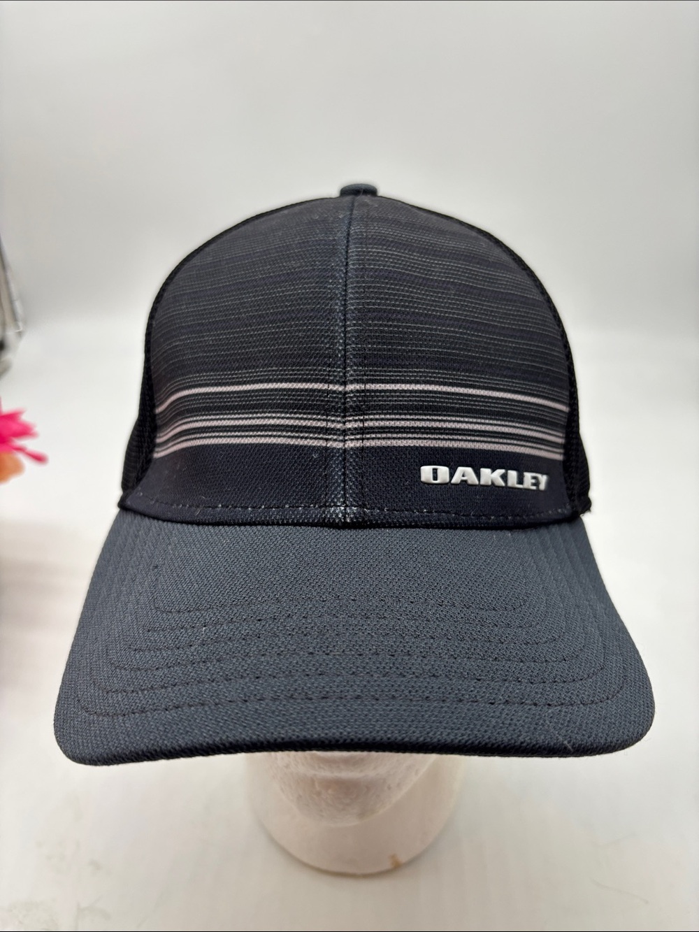Oakley Black and Gray Striped Mesh Cap